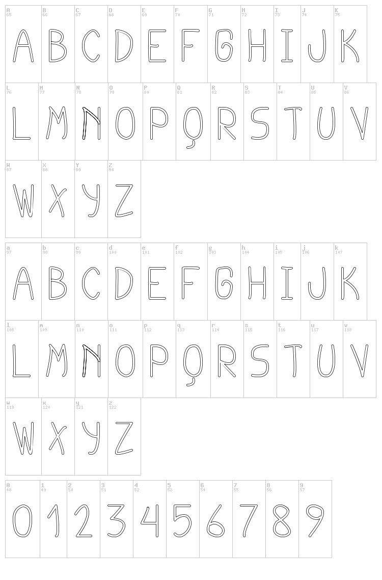 Cursi Extra TFB font map